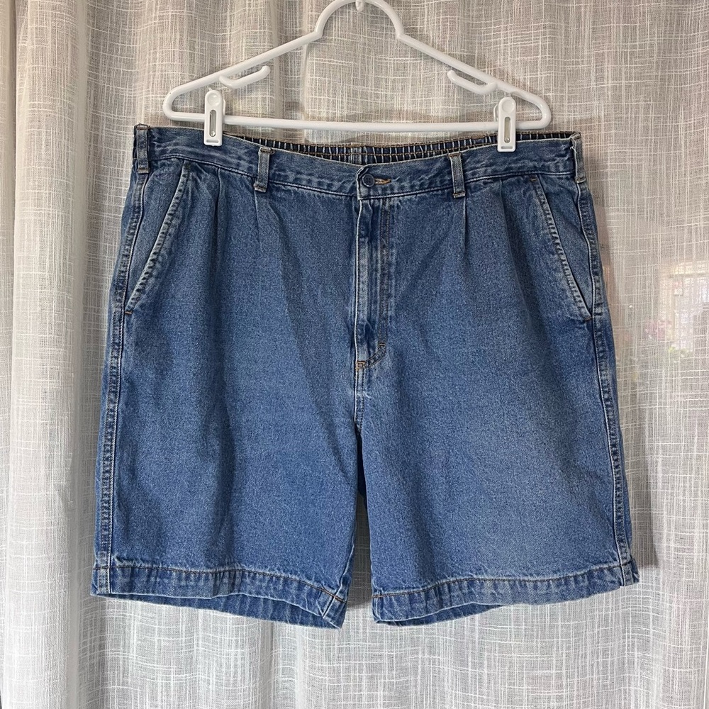 VINTAGE John Blair Mens Denim Baggy Jorts Shorts Pockets Size 38 Blue Cotton